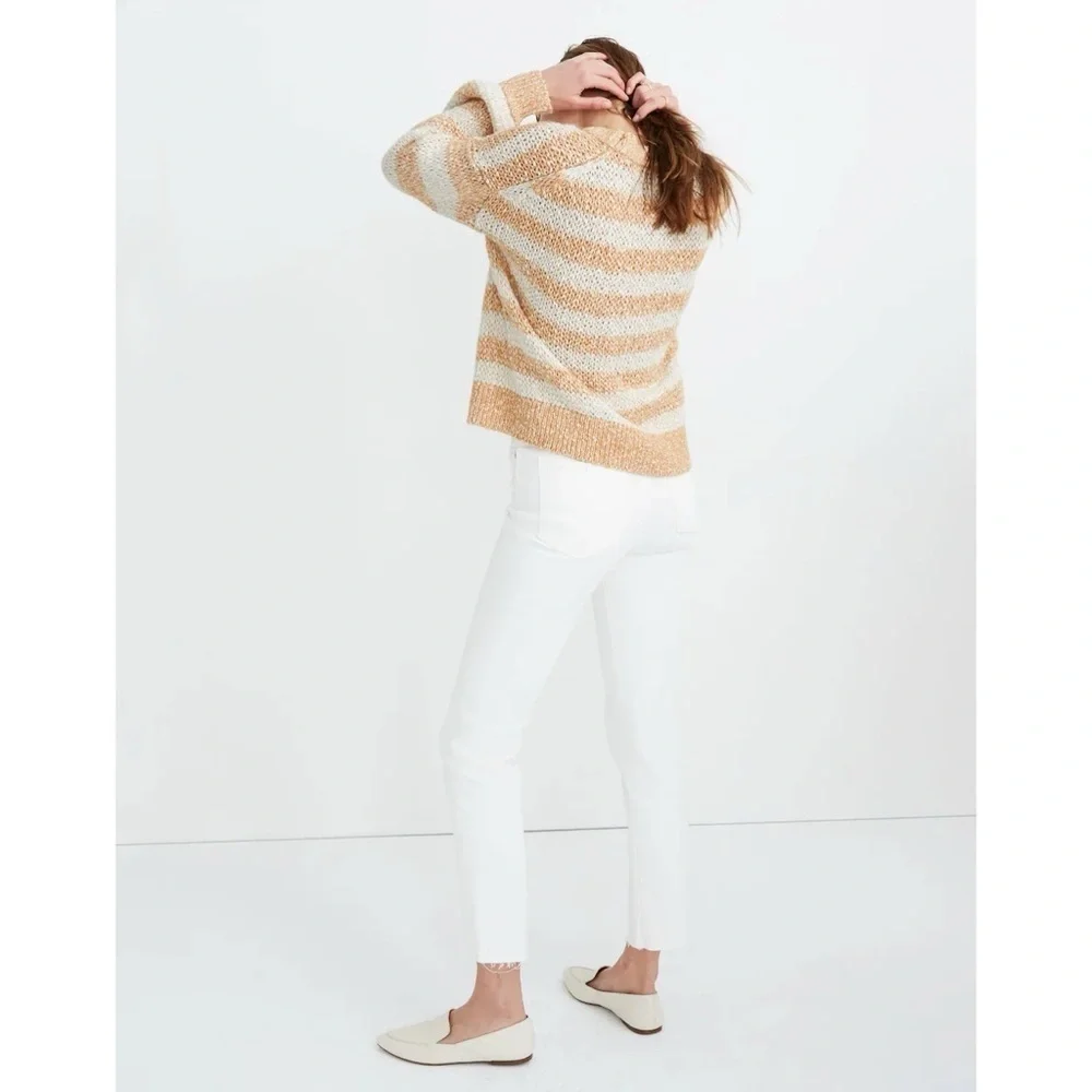 MADEWELL Baez Pullover Sweater in Stripe Marbled Caramel Size Extra Small - Picture 4 of 16
